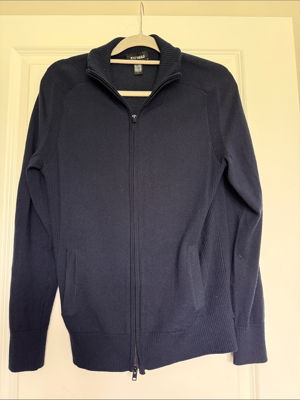 Express Men’s Navy Zip-Up Knit Cardigan